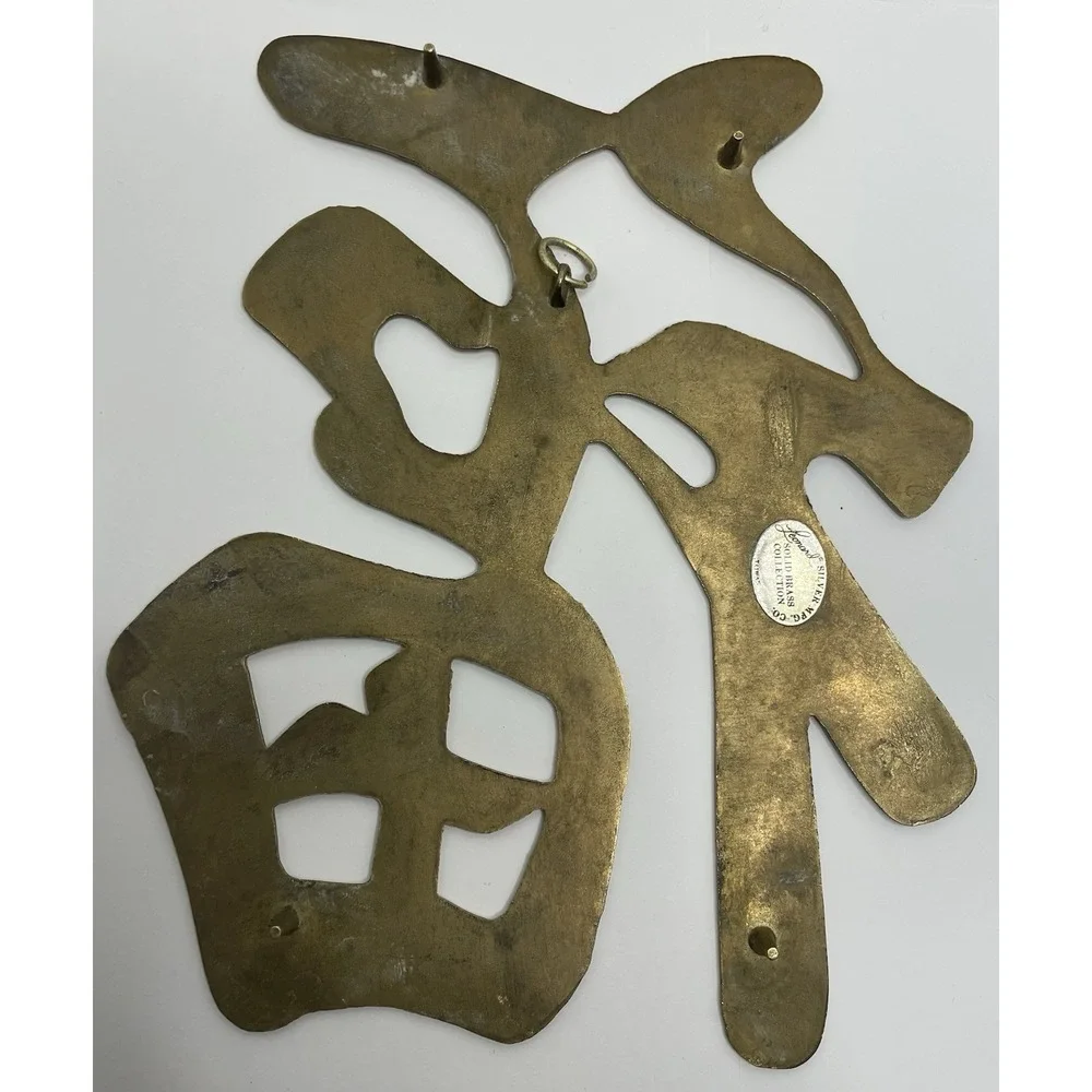 Vtg. Leonard Silver Co. Solid Brass Asian Symbols Wall Plaque/Trivets Set Of 3